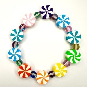 Christmas Peppermint Candy Rainbow Multicolored Bracelet Clay Polymer Jewelry